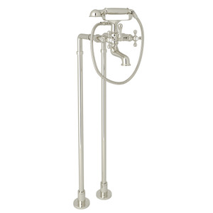 Arcana Exposed Floor Mount Tub Filler with Handshower and Floor Pillar Legs or Supply Unions - Polished Nickel with Cross Handle | Model Number: ACKIT7383NX-PN - Product Knockout