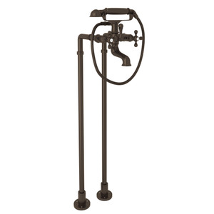 Arcana Exposed Floor Mount Tub Filler with Handshower and Floor Pillar Legs or Supply Unions - Tuscan Brass with Cross Handle | Model Number: ACKIT7383NX-TCB - Product Knockout