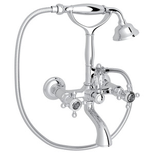 Exposed Wall Mount Tub Filler with Handshower - Polished Chrome with Crystal Cross Handle | Model Number: A1401XCAPC - Product Knockout