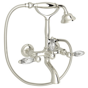 Exposed Wall Mount Tub Filler with Handshower - Polished Nickel with Crystal Metal Lever Handle | Model Number: A1401LCPN - Product Knockout