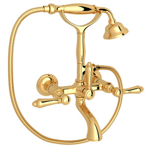 Exposed Wall Mount Tub Filler with Handshower - Italian Brass with Metal Lever Handle | Model Number: A1401LMIB - Product Knockout