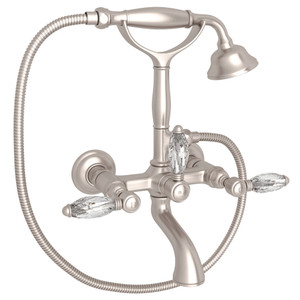 Exposed Wall Mount Tub Filler with Handshower - Satin Nickel with Crystal Metal Lever Handle | Model Number: A1401LCSTN - Product Knockout