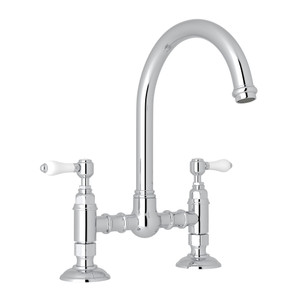 San Julio Deck Mount C-Spout Bridge Kitchen Faucet - Polished Chrome with White Porcelain Lever Handle | Model Number: A1461LPAPC-2 - Product Knockout