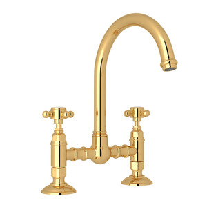 San Julio Deck Mount C-Spout Bridge Kitchen Faucet - Italian Brass with Cross Handle | Model Number: A1461XMIB-2 - Product Knockout