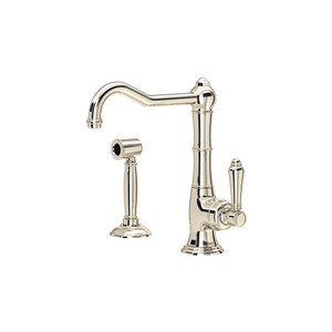 Cinquanta Single Hole Column Spout Bar and Food Prep Faucet with Sidespray - Polished Nickel with Metal Lever Handle | Model Number: A3650/6.5LMWSPN-2 - Product Knockout