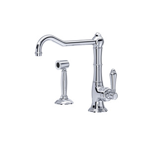 Cinquanta Single Hole Column Spout Kitchen Faucet with Sidespray and Extended Spout - Polished Chrome with Metal Lever Handle | Model Number: A3650/11LMWSAPC-2 - Product Knockout