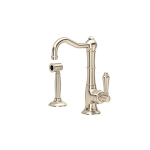 Cinquanta Single Hole Column Spout Kitchen Faucet with Sidespray - Satin Nickel with Metal Lever Handle | Model Number: A3650LMWSSTN-2 - Product Knockout