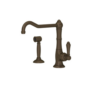 Cinquanta Single Hole Column Spout Kitchen Faucet with Sidespray and Extended Spout - Tuscan Brass with Metal Lever Handle | Model Number: A3650/11LMWSTCB-2 - Product Knockout