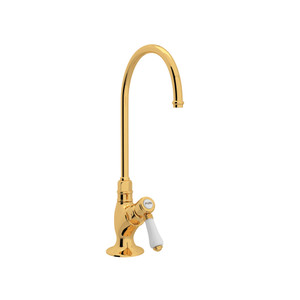 San Julio C-Spout Filter Faucet - Unlacquered Brass with White Porcelain Lever Handle | Model Number: A1635LPULB-2 - Product Knockout