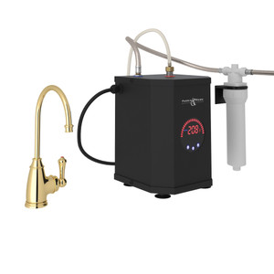 San Julio Traditional C-Spout Hot Water Faucet Tank and Filter Kit - Unlacquered Brass with Metal Lever Handle | Model Number: GKIT1655LMULB-2 - Product Knockout