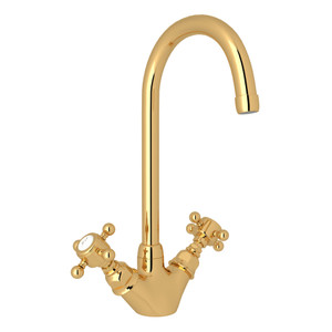 San Julio Single Hole C-Spout Bar and Food Prep Faucet - Italian Brass with Cross Handle | Model Number: A1467XMIB-2 - Product Knockout