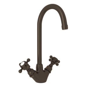 San Julio Single Hole C-Spout Bar and Food Prep Faucet - Tuscan Brass with Cross Handle | Model Number: A1467XMTCB-2 - Product Knockout