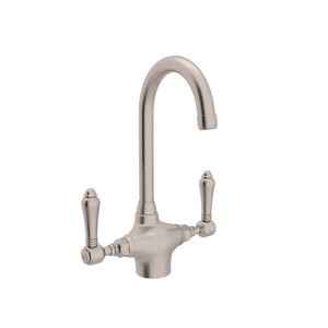 San Julio Single Hole C-Spout Bar and Food Prep Faucet - Satin Nickel with Metal Lever Handle | Model Number: A1667LMSTN-2 - Product Knockout