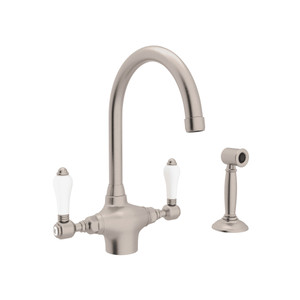 ROHL San Julio Single Hole C-Spout Kitchen Faucet with Sidespray - Polished  Chrome with White Porcelain Lever Handle | Model Number: A1676LPWSAPC-2 -  House of Rohl