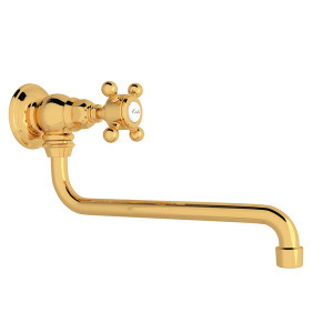 Wall Mount 11 3/4 Inch Reach Pot Filler - Italian Brass with Cross Handle | Model Number: A1445XMIB-2 - Product Knockout