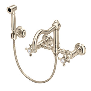 Acqui® Wall Mount Bridge Kitchen Faucet With Sidespray And Column Spout - Satin Nickel | Model Number: A1456XMWSSTN-2