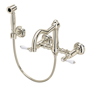 Acqui® Wall Mount Bridge Kitchen Faucet With Sidespray And Column Spout - Polished Nickel | Model Number: A1456LPWSPN-2