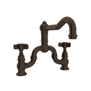 Acqui Deck Mount Column Spout Bridge Kitchen Faucet - Tuscan Brass with Five Spoke Cross Handle | Model Number: A1420XTCB-2 - Product Knockout