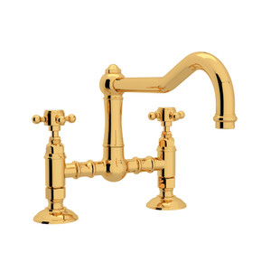 Acqui Deck Mount Column Spout Bridge Kitchen Faucet - Italian Brass with Cross Handle | Model Number: A1459XMIB-2 - Product Knockout
