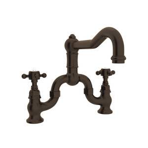 Acqui Deck Mount Column Spout Bridge Kitchen Faucet - Tuscan Brass with Cross Handle | Model Number: A1420XMTCB-2 - Product Knockout