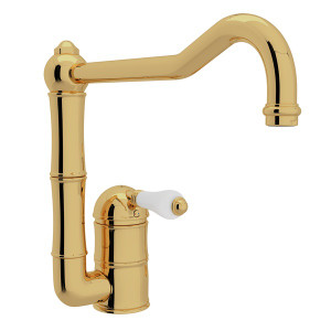 Acqui Single Hole Column Spout Kitchen Faucet with Extended Spout - Italian Brass with White Porcelain Lever Handle | Model Number: A3608/11LPIB-2 - Product Knockout