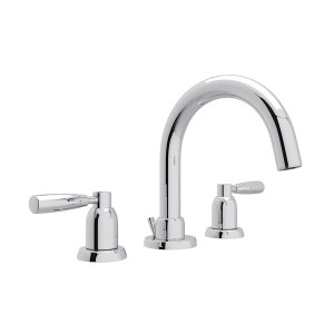 Holborn 3-Hole Tubular C-Spout Widespread Bathroom Faucet - Polished Chrome with Metal Lever Handle | Model Number: U.3955LS-APC-2 - Product Knockout