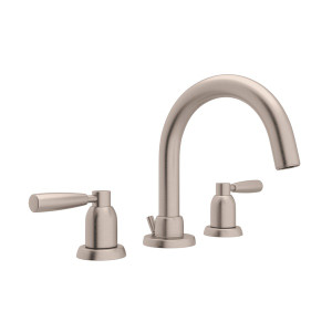 Holborn 3-Hole Tubular C-Spout Widespread Bathroom Faucet - Satin Nickel with Metal Lever Handle | Model Number: U.3955LS-STN-2 - Product Knockout