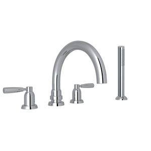 Holborn 4-Hole Deck Mount Tubular C-Spout Bathtub Filler with Handshower - Polished Chrome with Metal Lever Handle | Model Number: U.3975LS-APC - Product Knockout