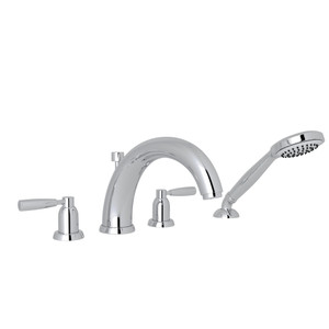 Holborn 4-Hole Deck Mount Modified C-Spout Bathtub Filler with Handshower - Polished Chrome with Metal Lever Handle | Model Number: U.3848LS-APC - Product Knockout