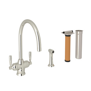 Holborn Filtration 2-Lever Kitchen Faucet with Sidespray - Polished Nickel with Metal Lever Handle | Model Number: U.KIT1535LS-PN-2 - Product Knockout