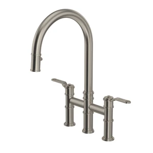 Armstrong™ Pull-Down Bridge Kitchen Faucet With C-Spout - Satin Nickel | Model Number: U.4549HT-STN-2