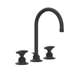 Graceline C-Spout Widespread Bathroom Faucet - Matte Black with Metal Dial Handle | Model Number: MB2019DMMB-2 - Product Knockout