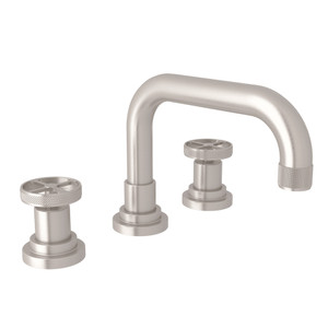Campo U-Spout Widespread Bathroom Faucet - Satin Nickel with Industrial Metal Wheel Handle | Model Number: A3318IWSTN-2 - Product Knockout