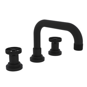 Campo U-Spout Widespread Bathroom Faucet - Matte Black with Industrial Metal Wheel Handle | Model Number: A3318IWMB-2 - Product Knockout