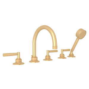 Graceline 5-Hole Deck Mount Tub Filler - Satin Brass with Metal Lever Handle | Model Number: MB2050LMSTB - Product Knockout