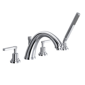 Lombardia 4-Hole Deck Mount C-Spout Tub Filler with Handshower - Polished Chrome with Metal Lever Handle | Model Number: A1264LMAPC - Product Knockout