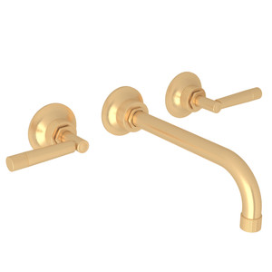 Graceline Wall Mount Tub Filler - Satin Brass with Metal Lever Handle | Model Number: MB2037LMSTBTO - Product Knockout