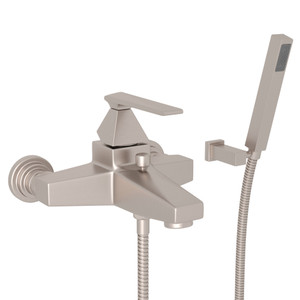 Vincent Wall Mount Exposed Tub Set with Handshower - Satin Nickel with Metal Lever Handle | Model Number: A3001LVSTN - Product Knockout