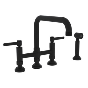 Campo Deck Mount U-Spout 3 Leg Bridge Faucet with Sidespray - Matte Black with Industrial Metal Lever Handle | Model Number: A3358ILWSMB-2 - Product Knockout