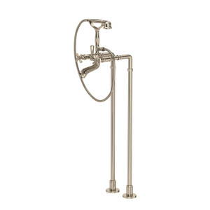 Palladian Exposed Floor Mount Tub Filler with Handshower and Floor Pillar Legs or Supply Unions - Satin Nickel with Cross Handle | Model Number: AKIT1901NXMSTN - Product Knockout