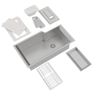 Culinario Single Bowl Stainless Steel Kitchen Sink with Accessories - Brushed Stainless Steel | Model Number: RGKKIT3016SB - Product Knockout