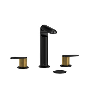 Ciclo Widespread Lavatory Faucet  - Black and Brushed Gold with Lined Lever Handles | Model Number: CI08LNBKBG - Product Knockout