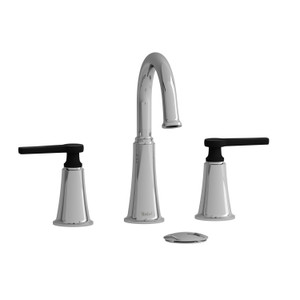Momenti Widespread Lavatory Faucet with C-Spout  - Chrome and Black with J-Shaped Handles | Model Number: MMRD08JCBK - Product Knockout