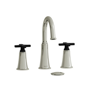 Momenti Widespread Lavatory Faucet with C-Spout  - Polished Nickel and Black with X-Shaped Handles | Model Number: MMRD08XPNBK - Product Knockout