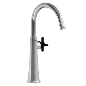 Momenti Single Handle Tall Lavatory Faucet with C-Spout  - Chrome and Black with Cross Handles | Model Number: MMRDL01+CBK - Product Knockout