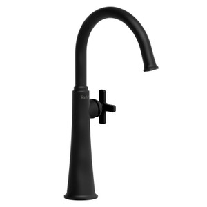 Momenti Single Handle Tall Lavatory Faucet with C-Spout  - Black with X-Shaped Handles | Model Number: MMRDL01XBK - Product Knockout