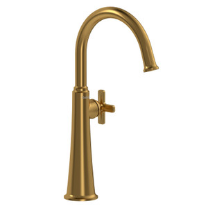 Momenti Single Handle Tall Lavatory Faucet with C-Spout 1.0 GPM - Brushed Gold with X-Shaped Handles | Model Number: MMRDL01XBG-10 - Product Knockout