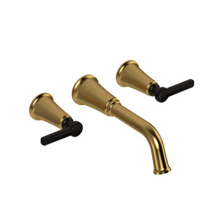 Momenti Wall Mount Lavatory Faucet  - Brushed Gold and Black with J-Shaped Handles | Model Number: MMSQ03JBGBK - Product Knockout