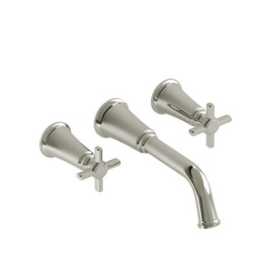 Momenti Wall Mount Lavatory Faucet  - Polished Nickel with Cross Handles | Model Number: MMSQ03+PN - Product Knockout