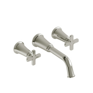Momenti Wall Mount Lavatory Faucet 1.0 GPM - Polished Nickel with X-Shaped Handles | Model Number: MMSQ03XPN-10 - Product Knockout